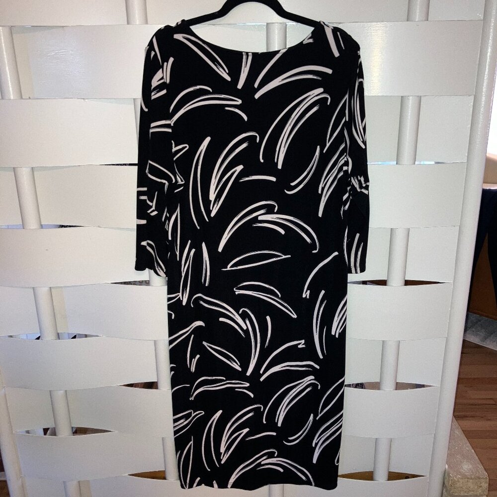 Chico's Travelers Black & White Midi 3/4 Sleeve Dress Size 3 Three